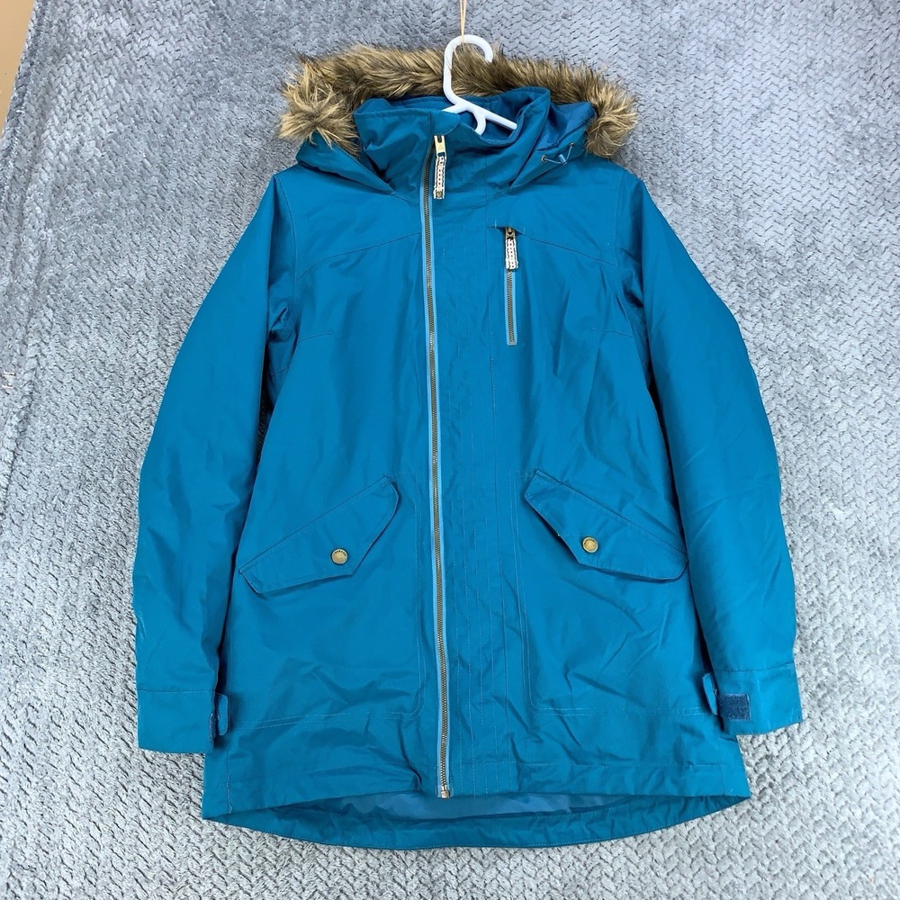 Burton Hazel Jacket Size Medium Teal Thermolite Insulated Fur Trim Parka Dryride
